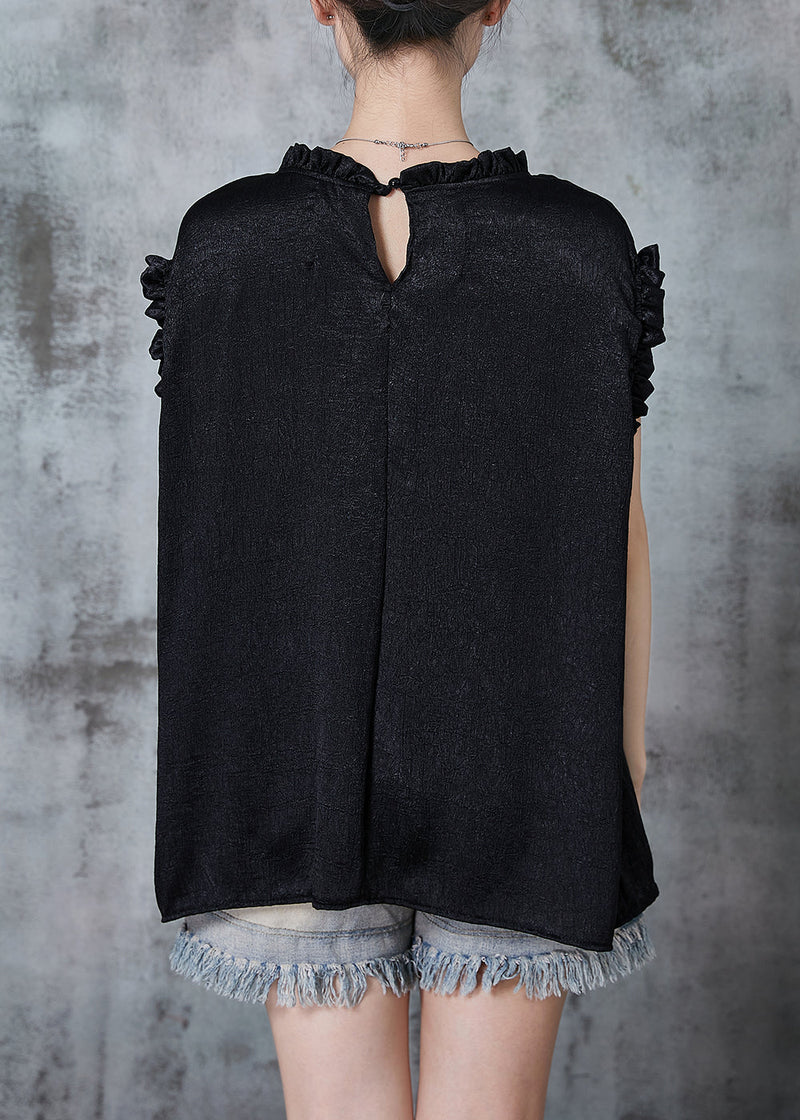 Black Ruffled Bow Silk Tank Summer