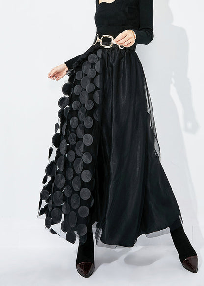 Black Ruffled Patchwork Dot Tulle a Line Skirts Summer