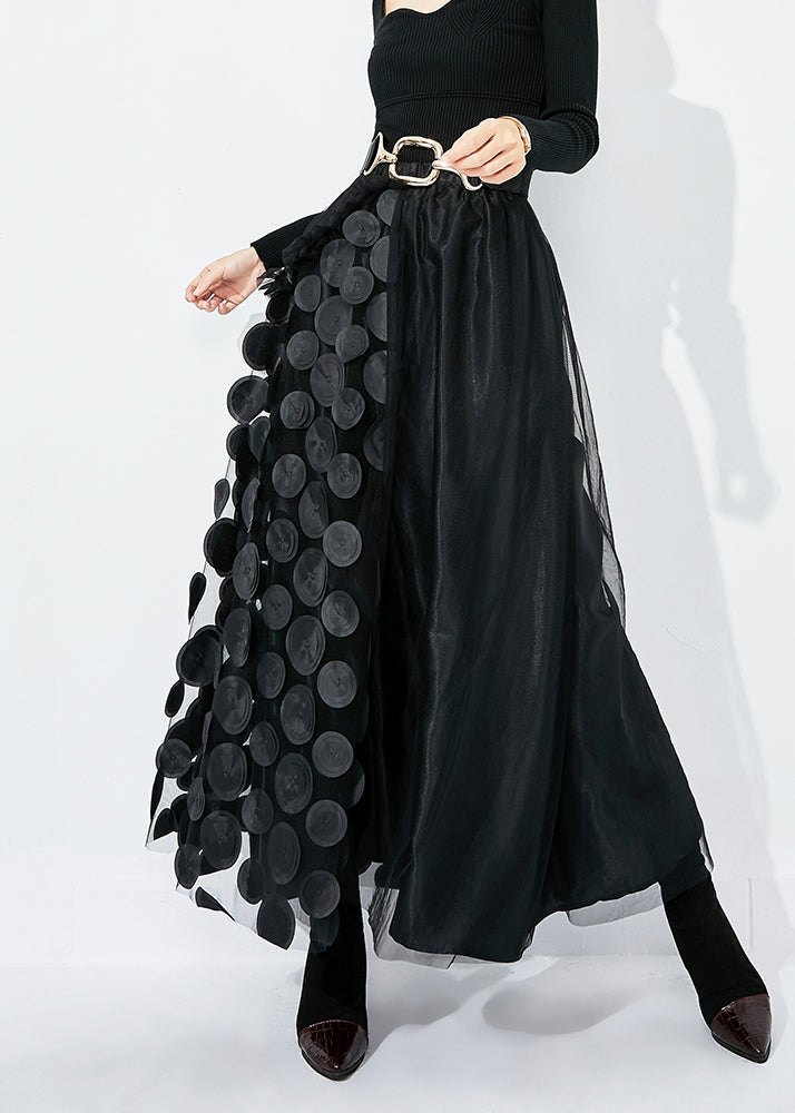Green-black Dot Ruffled Patchwork Dot Tulle a Line Skirts Summer