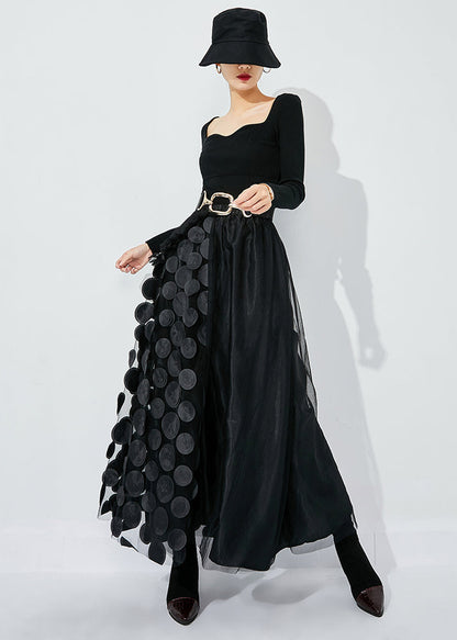 Black-green Dot Ruffled Patchwork Dot Tulle a Line Skirts Summer