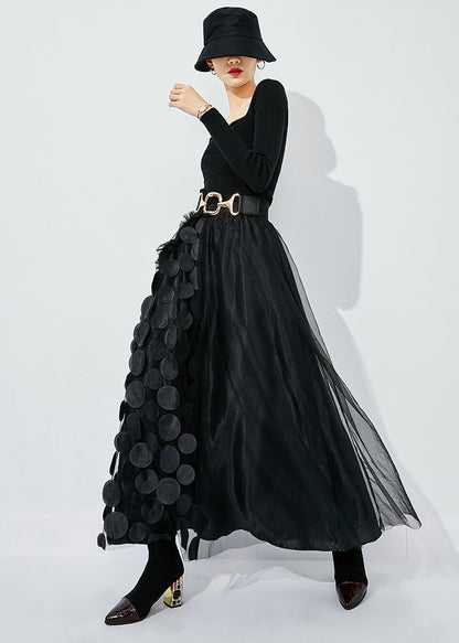 Black-green Dot Ruffled Patchwork Dot Tulle a Line Skirts Summer