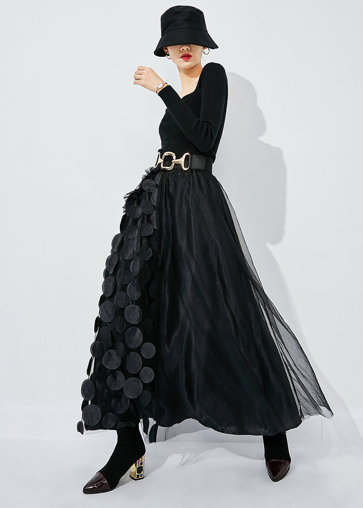 Black-red Dot Ruffled Patchwork Dot Tulle a Line Skirts Summer