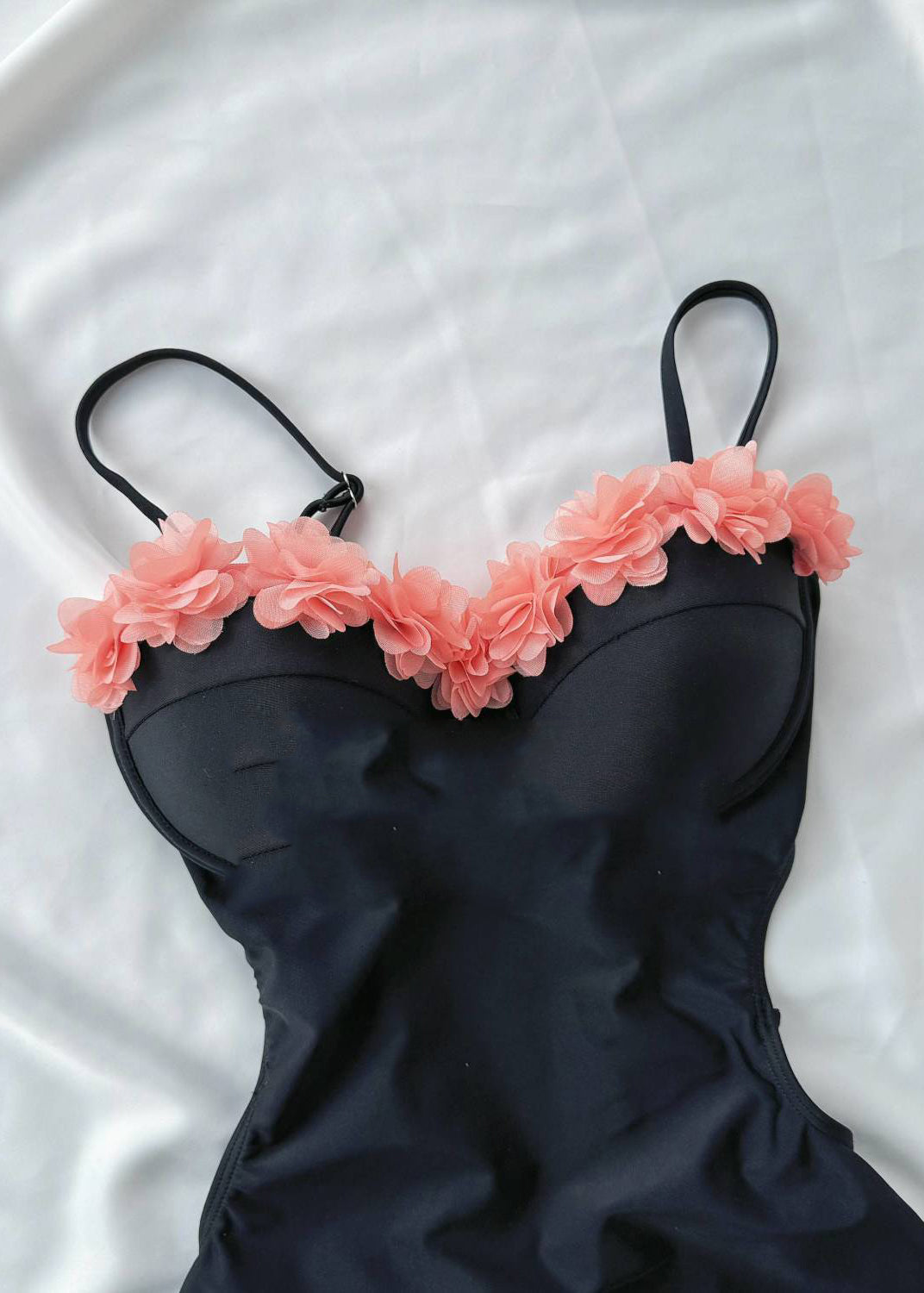 Black Ruffled Tulle Patchwork Hollow Out Bodysuit