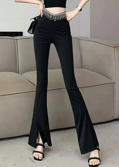Black Tassel High Waist Flare Yoga Pants