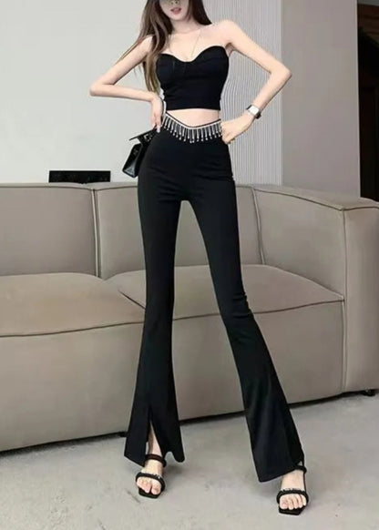 Black Tassel High Waist Flare Yoga Pants