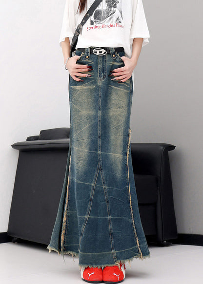 Black Tassel Pockets Patchwork Slim Fit Denim Skirts Fall