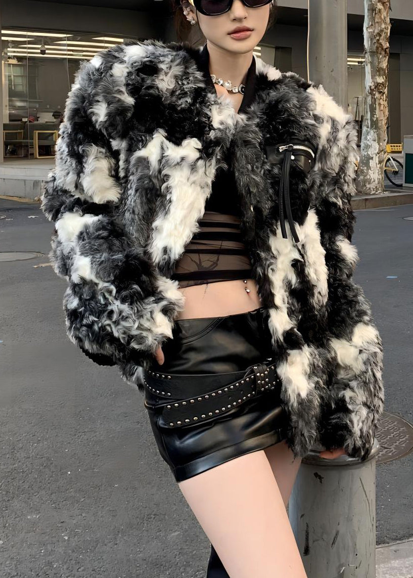 Black Tie Dye Pockets Teddy Faux Fur Coats Spring