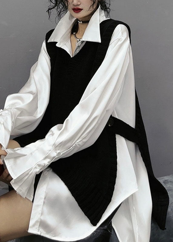 Black V Neck Side Open Knit Sweaters Fall
