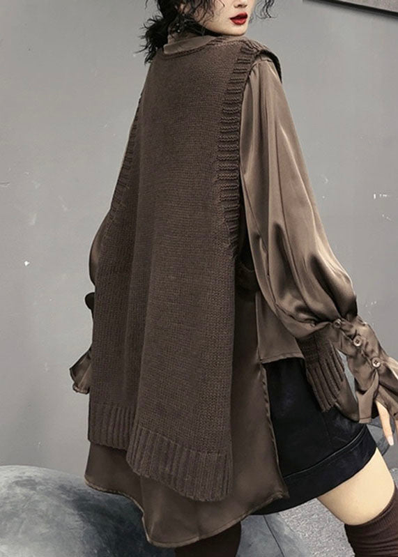 Black V Neck Side Open Knit Sweaters Fall