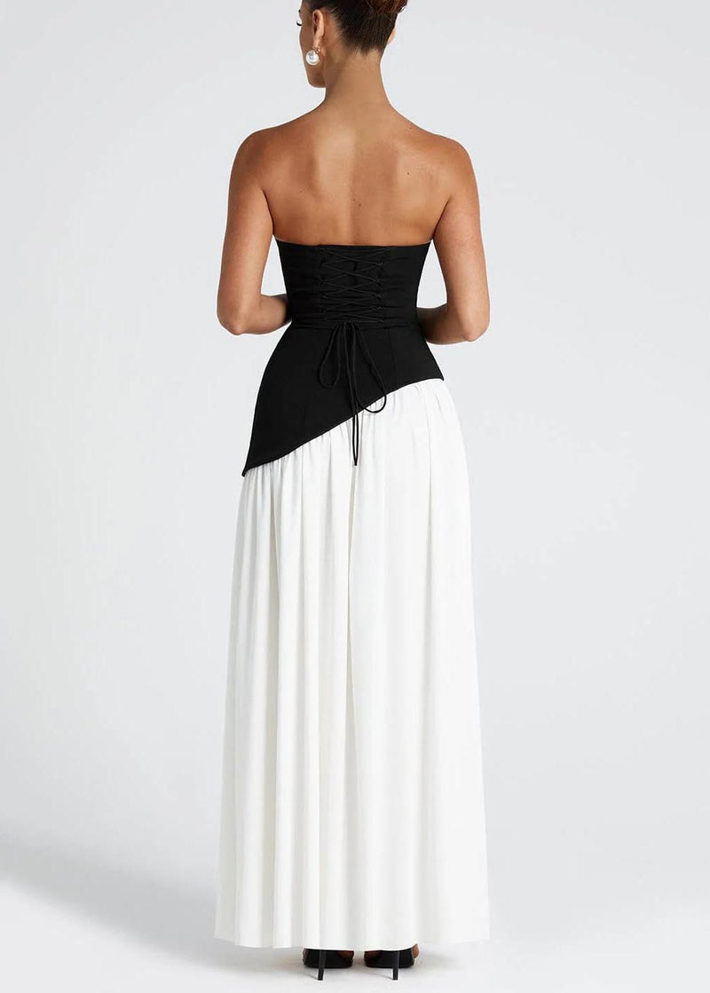 Black White Patchwork Side Open Chiffon Party Dresses