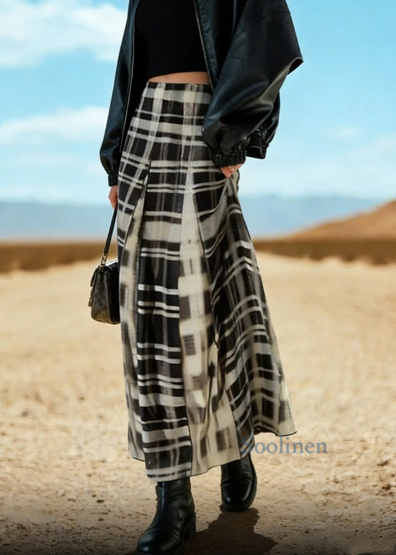 Black White Plaid a Line Skirt Spring