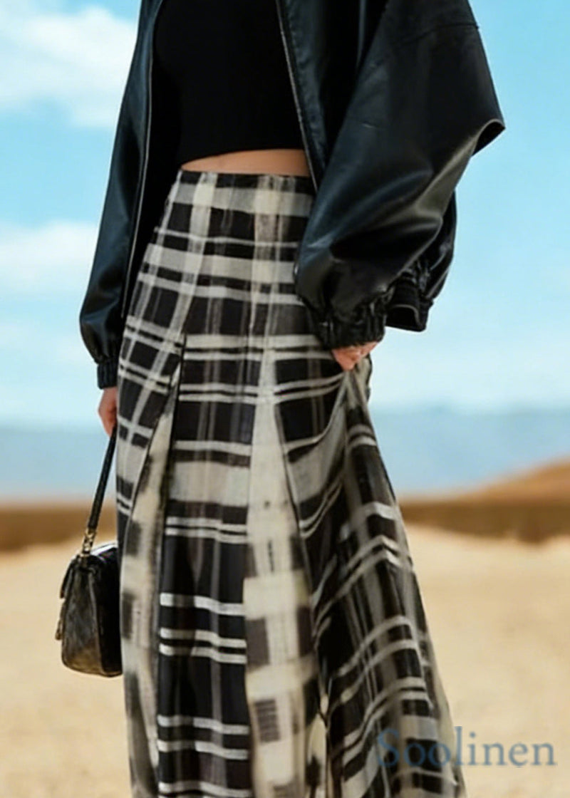 Black White Plaid a Line Skirt Spring