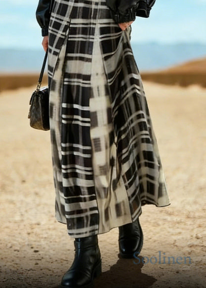 Black White Plaid a Line Skirt Spring