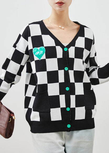 Black White Plaid Knit Cardigans Spring