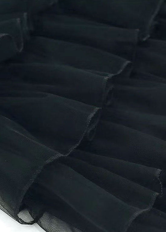 Black Wrinkled Elastic Waist Tulle Skirts Summer