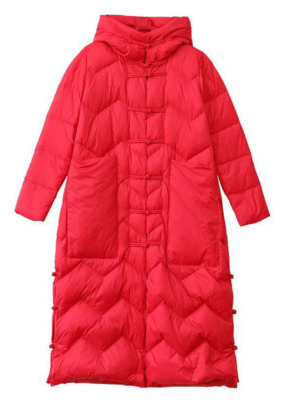 Black Hooded Pockets Oriental Duck Down Winter Warm Down Coat