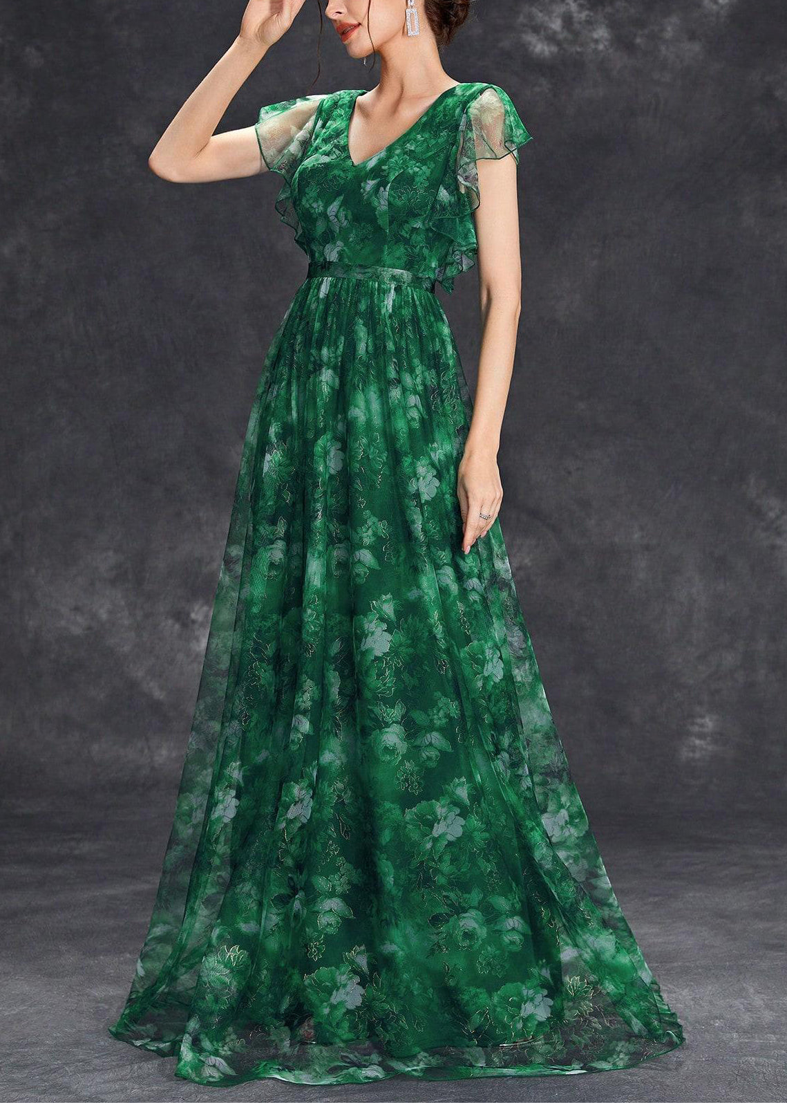 Blackish Green Ruffled Patchwork Tunic Tulle Maxi Dress Summer