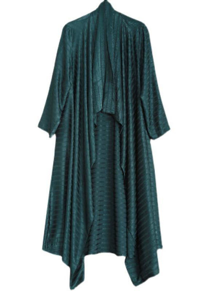 Blackish Green Striped Asymmetric Robe Dress Cardigan