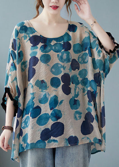 Blue Bat Wing Sleeve Asymmetrical Design Top