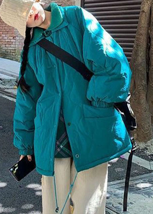 Blue Button Pockets Winter Cotton Coat