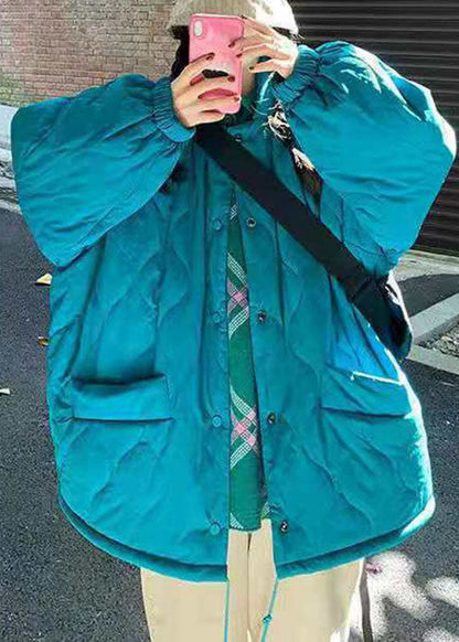Blue Button Pockets Winter Cotton Coat