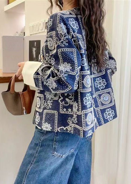 Blue Embroidered Sequins Denim Coats Spring