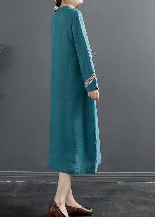 Blue Embroidery Quilting Clothes Patchwork Loose Dresses