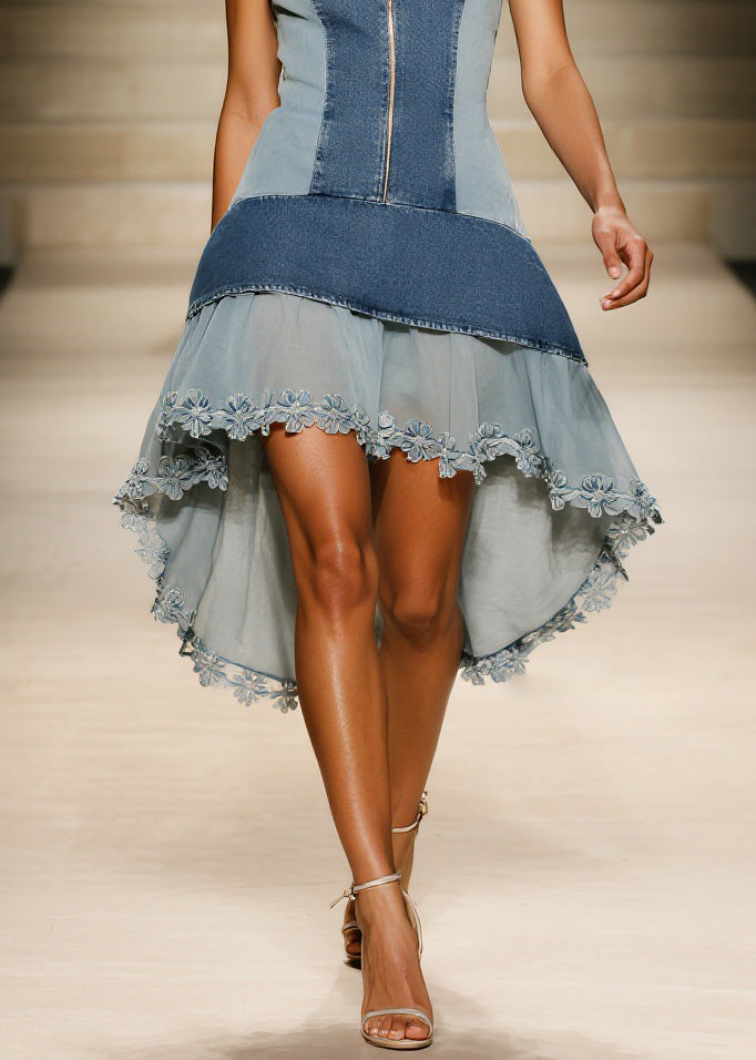 Blue Tulle Denim Spaghetti Strap Dress Summer