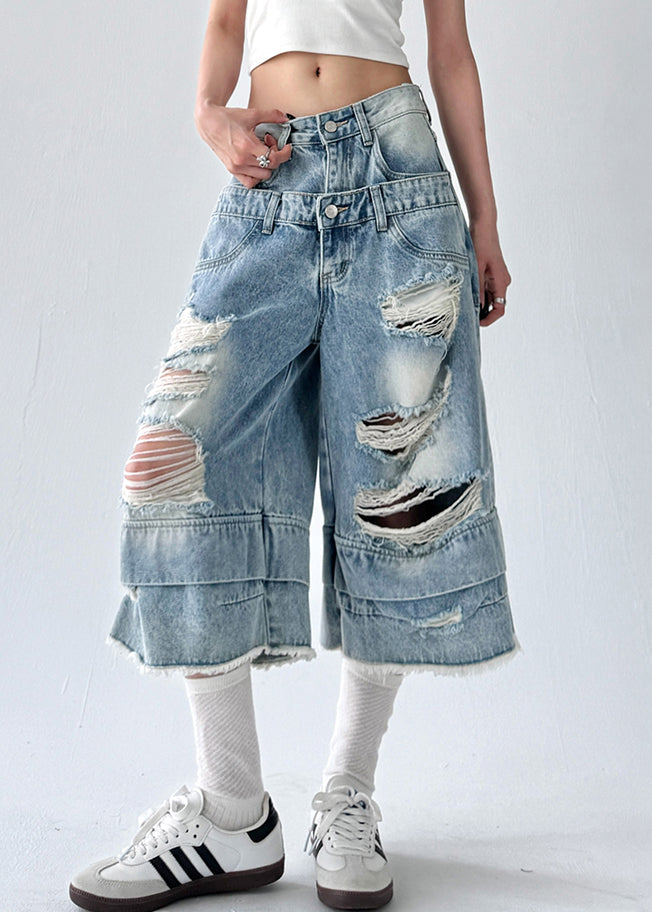 Blue Hole Original Design Denim Crop Pants Summer