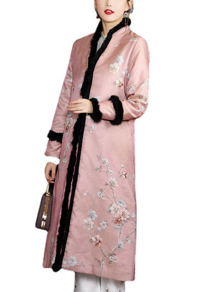 Blue Jacquard Pockets Thick Winter Cotton Parkas Long Sleeve