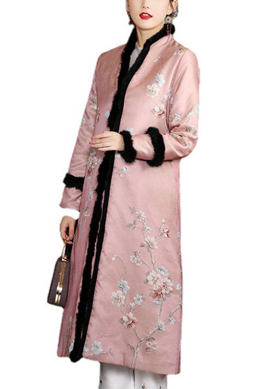 Blue Jacquard Pockets Thick Winter Cotton Parkas Long Sleeve