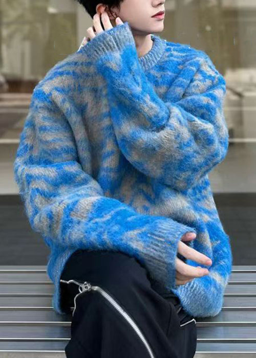 Blue O Neck Cozy Ma Hai Mao Sweaters Fall