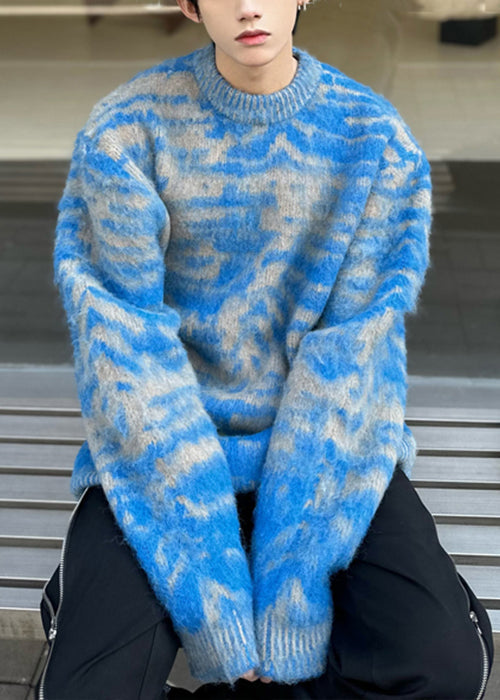 Blue O Neck Cozy Ma Hai Mao Sweaters Fall