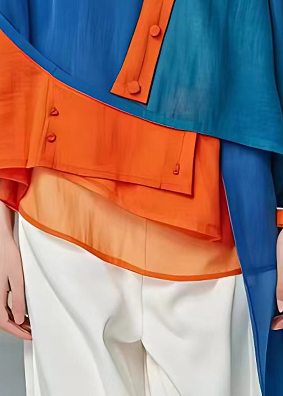 Blue O-neck Patchwork Button Top Fall