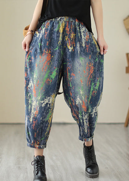 Blue Oversized Graffiti Denim Harem Pants Summer