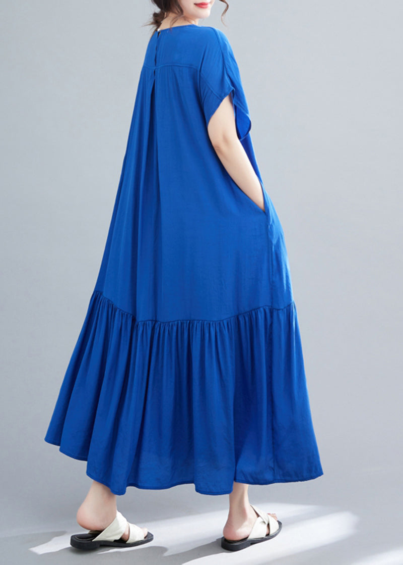 Blue Oversized Patchwork Wrinkled Cotton Robe Dresses Summer