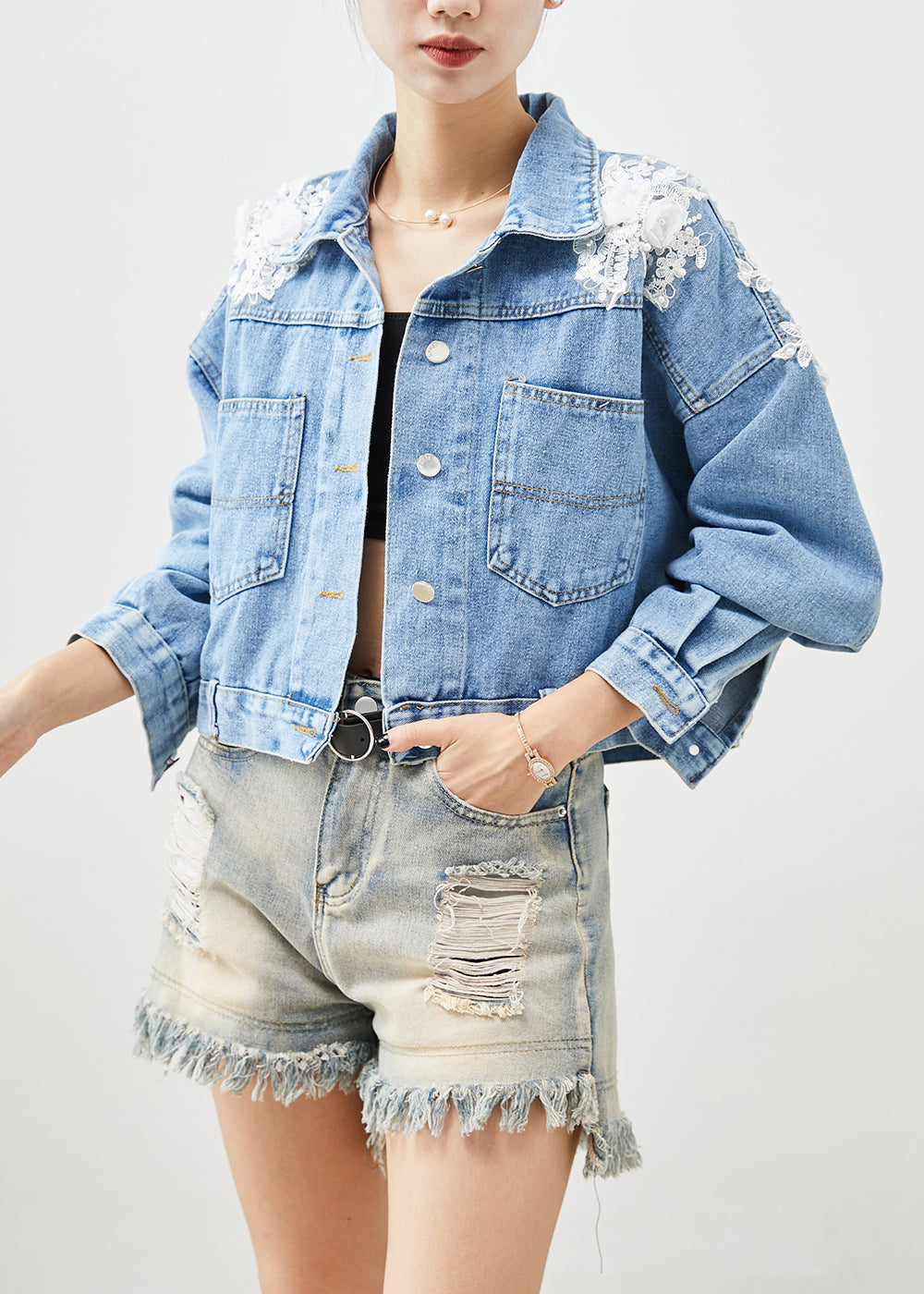 Blue Oversized Stereoscopic Denim Coat Fall