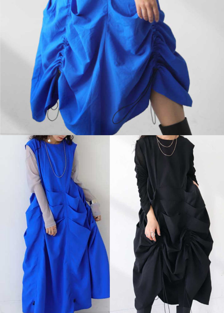 Blue Oversized Wrinkled Cotton Vacation Dresses Sleeveless