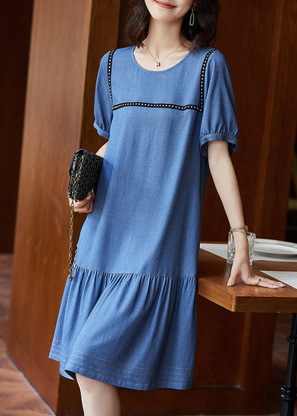 Blue Patchwork Rivet Holiday Long Dress Summer