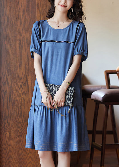 Blue Patchwork Rivet Holiday Long Dress Summer