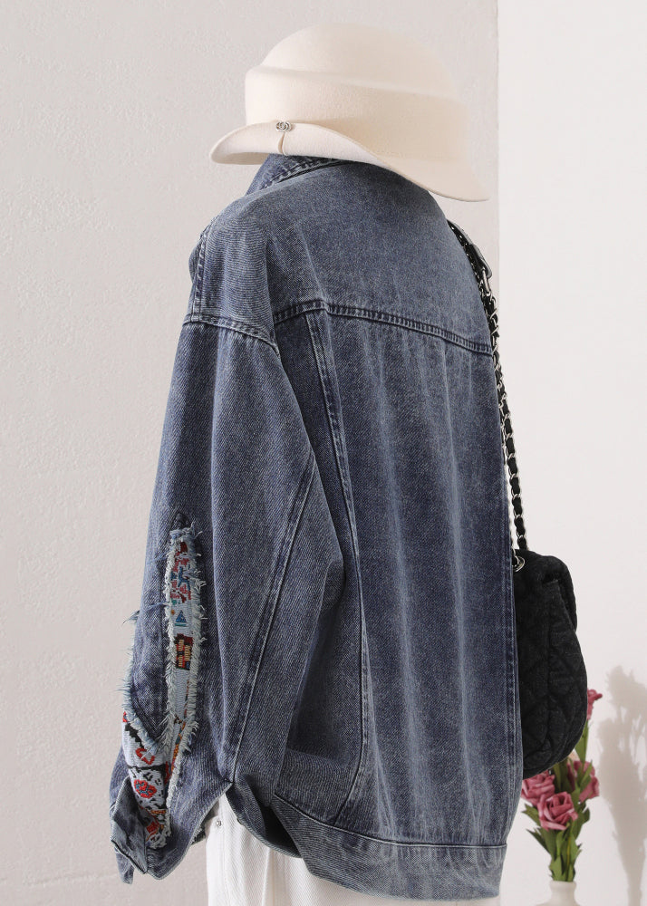 Blue Peter Pan Collar Patchwork Denim Coat Fall
