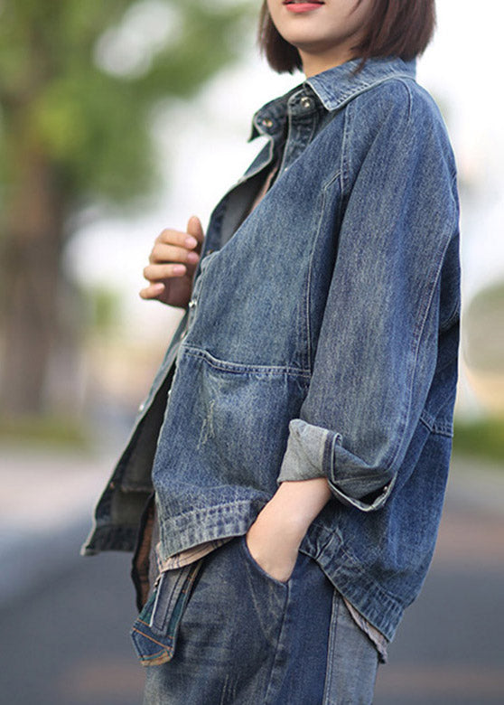 Blue Peter Pan Collar Patchwork Denim Coats Spring