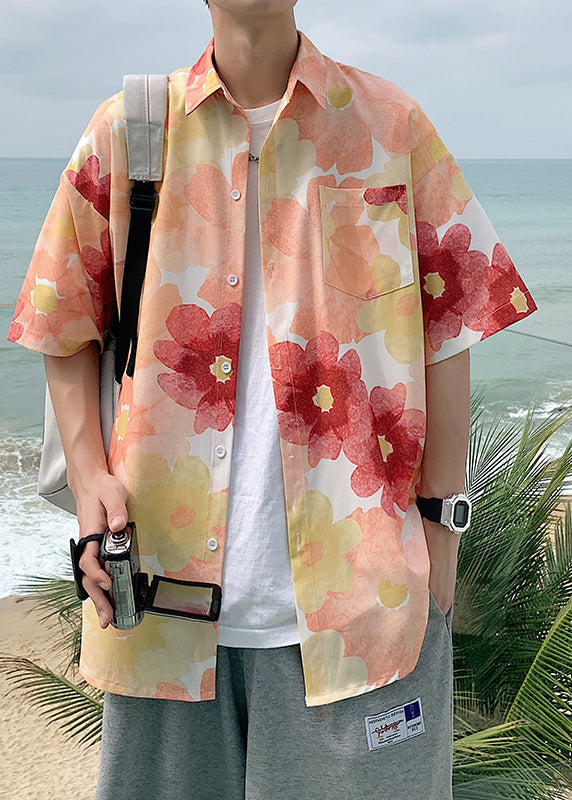 Blue Peter Pan Collar Print Hawaiian Shirts Summer