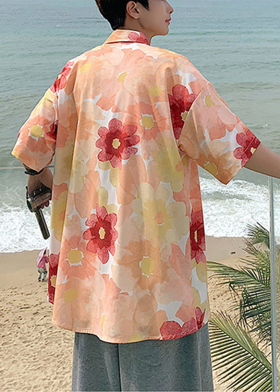 Blue Peter Pan Collar Print Hawaiian Shirts Summer