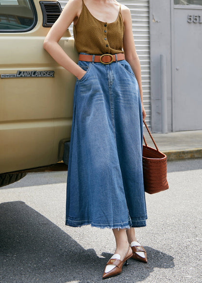 Blue Pockets High Waist Denim Skirt Fall