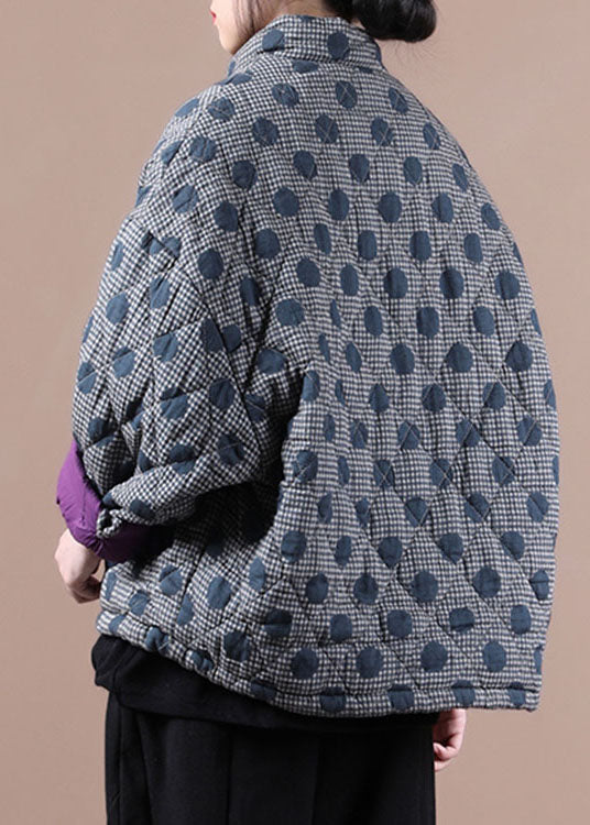 Blue Pockets Patchwork Dot Winter Cotton Coat