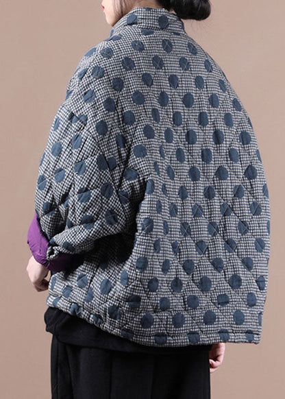 Blue Pockets Patchwork Dot Winter Cotton Coat