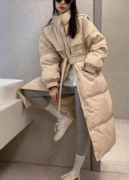 Blue Stand Collar Zippered Long Puffer Jacket Down Coat