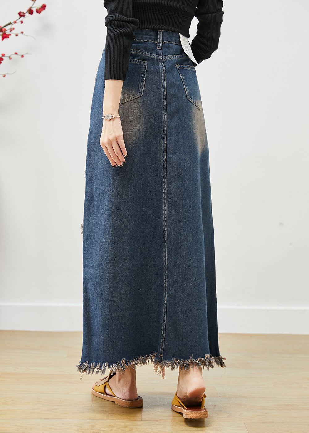 Blue Tasseled Patchwork Denim Skirt Fall