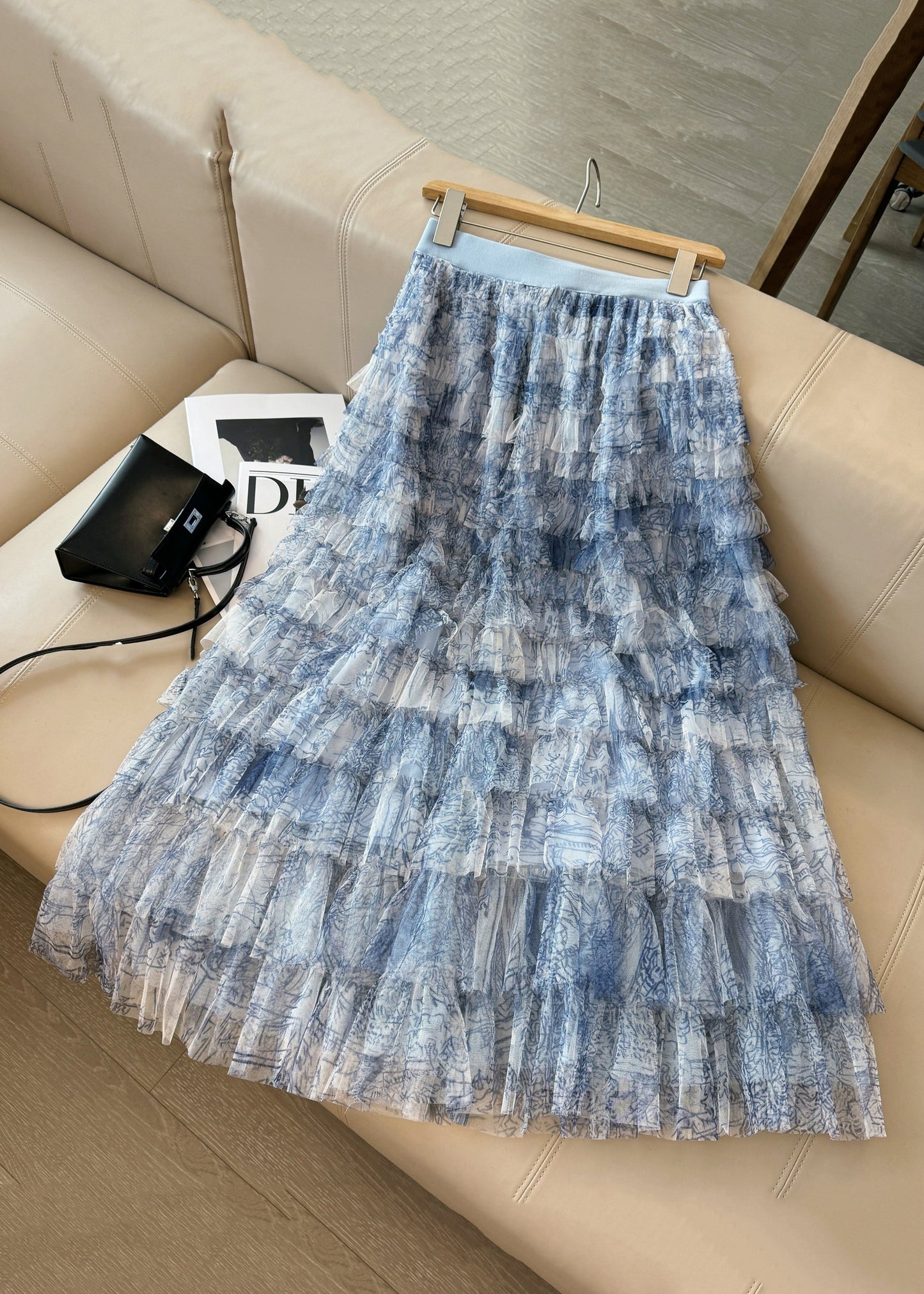 Blue Tie Dye Layered Tulle Skirt Summer